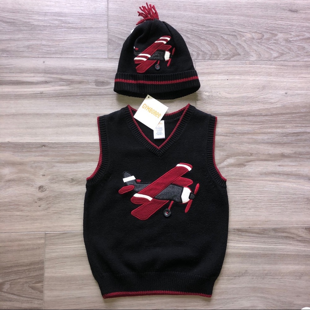 Airplane Sweater Vest with matching NWT hat